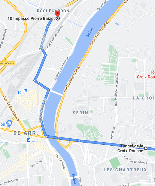 Plan pour venir jusqu'au locaux depuis le centre de Lyon en voiture